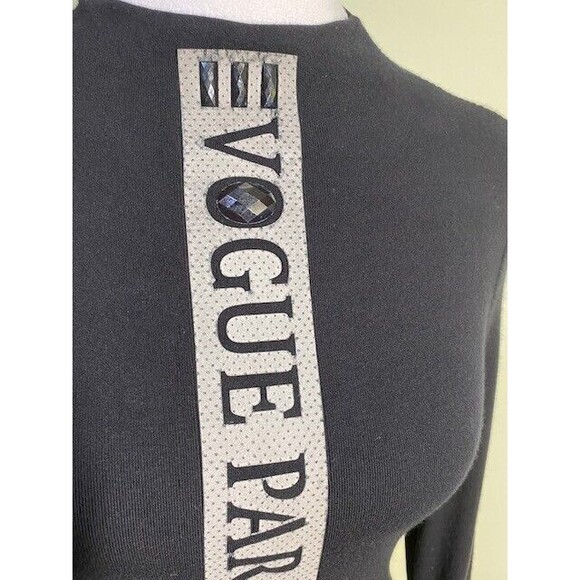 Miss Moi Womens Black Mock Neck Vogue Paris Embellished Rhinestone Tunic Blouse - Picture 7 of 10